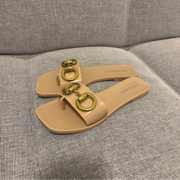 Jeffrey Campbell Annia Horsebit Sandals Jelly Slides Size 6 Women's Beige Cream - Picture 3 of 6